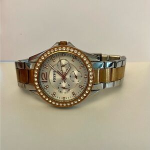Fossil silver & rose gold metal watch
